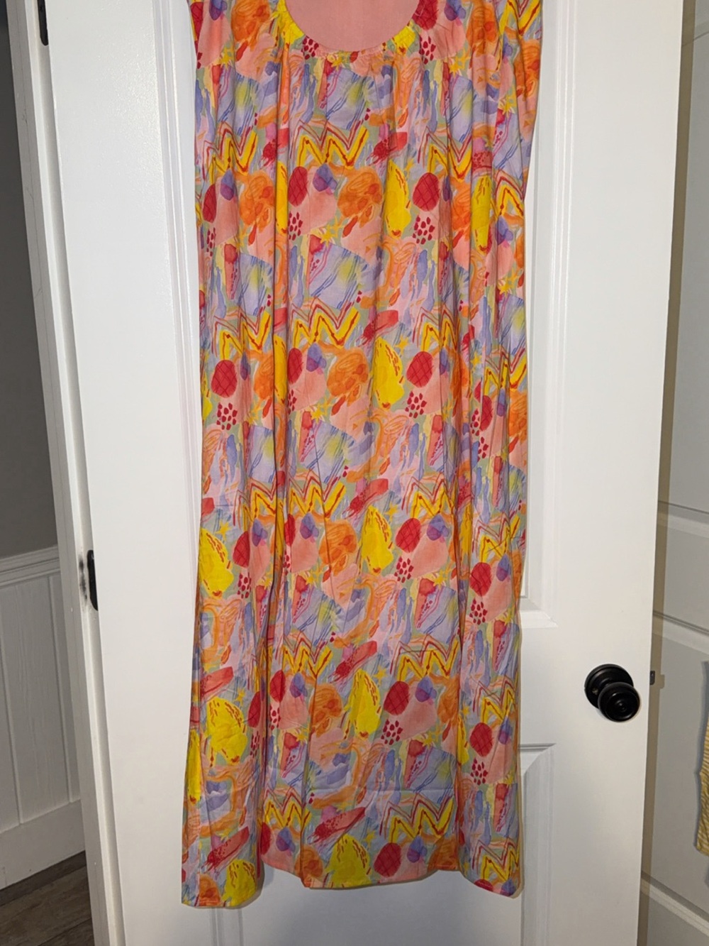 Colorful Abstract Print Maxi Skirt - Pink/Yellow